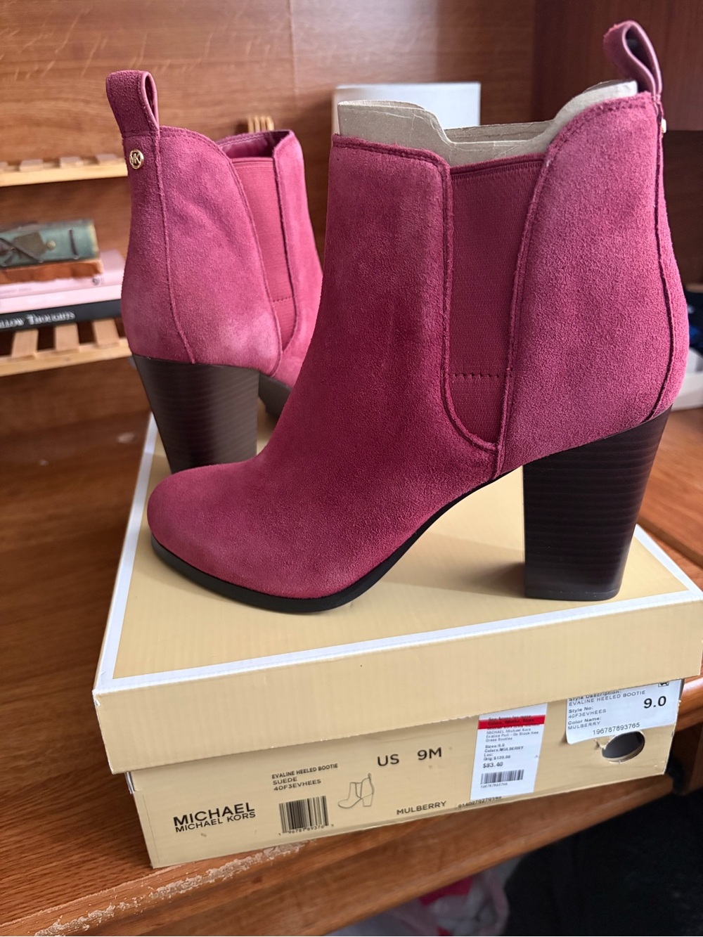 Michael Kors Rose Suede Block Heel Ankle Boots